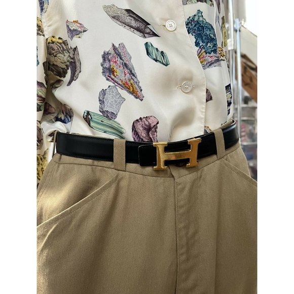 HERMES Womens Waist Belt Black Brown Textured Reversible H Buckle France M - Picture 7 of 12